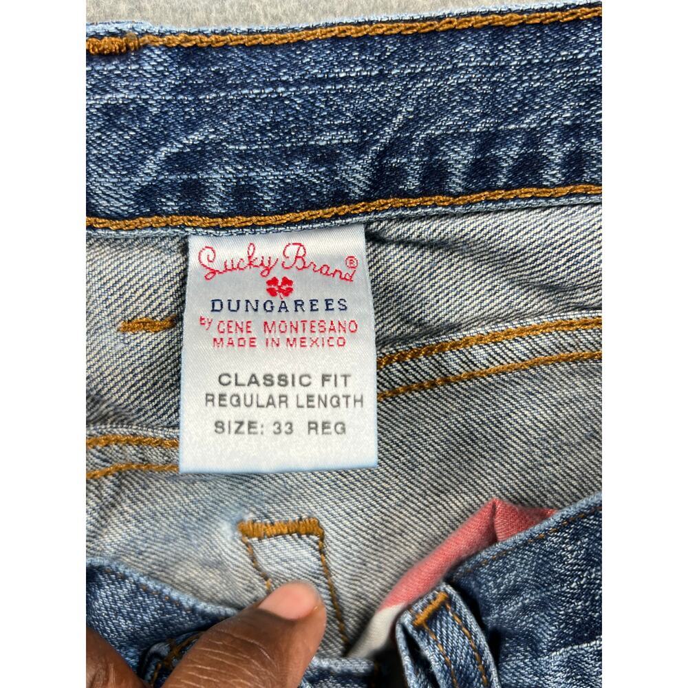 Lucky Brand Dungarees Jeans 33x30 Blue Distressed Bootcut Y2K Style - Picture 2 of 8